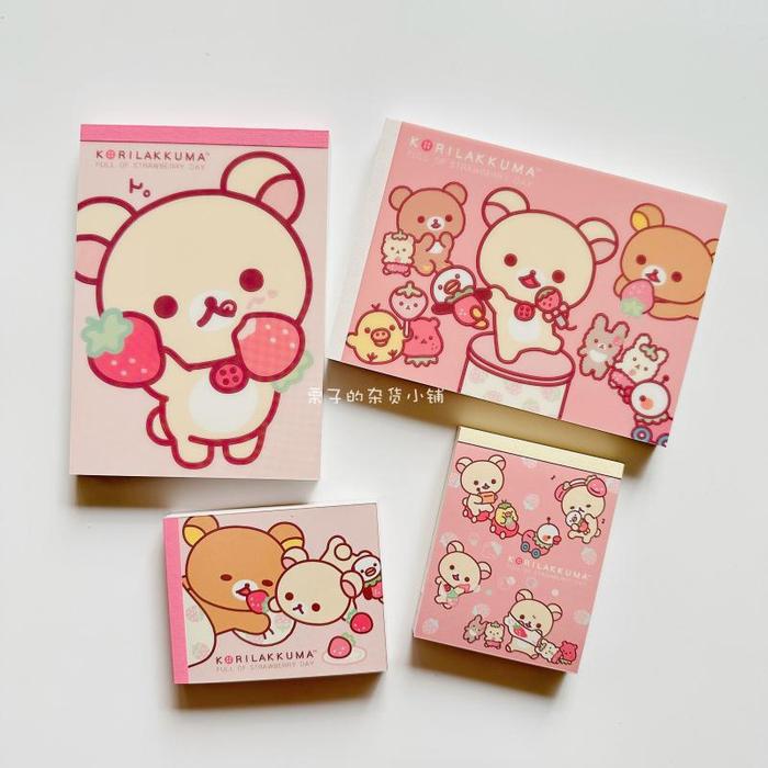 Japanese San-X Rilakkuma Bear Strawberry Series A6 Notebook Mini Notes Diary And Meeting Minutes Gif