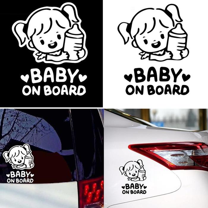 Universal Funny Stickers Car Cartoon Baby On Board Little Girl With Feeding Bottle Car Window Sticke