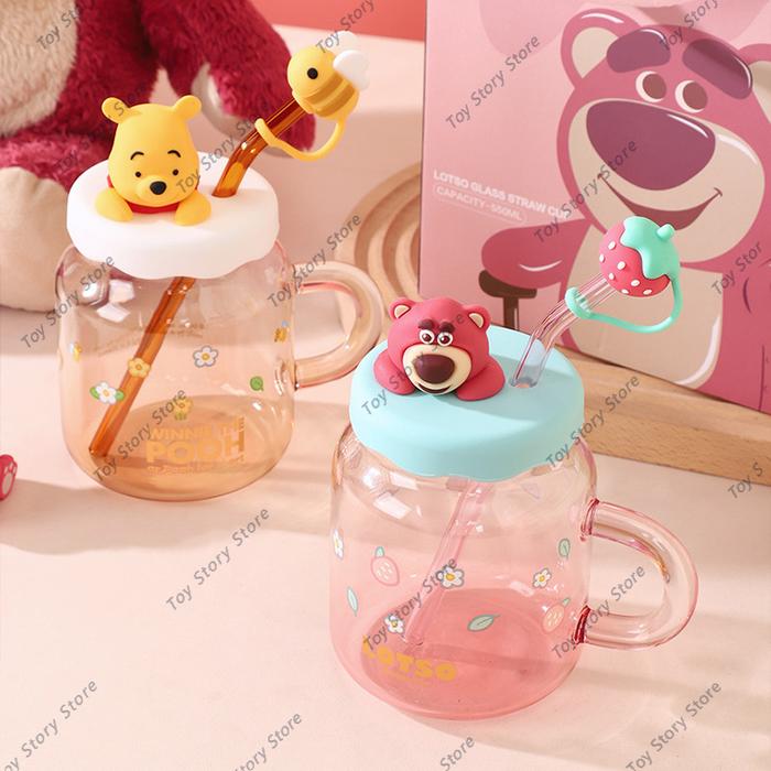 Miniso Cartoon Strawberry Bear Water Cup Cute Winnie The Pooh Children'S Water Cup With Straw Glass 