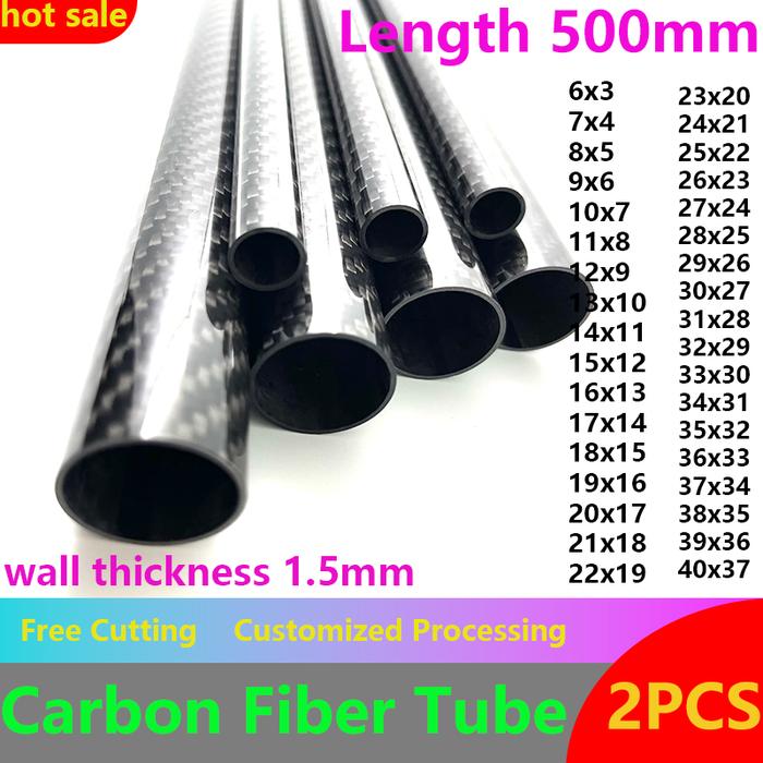 2Pcs 3K Full Carbon Carbon Fiber Tube With Wall Thickness 1.5Mm Length 500Mm For Rc Aircraft And Kit