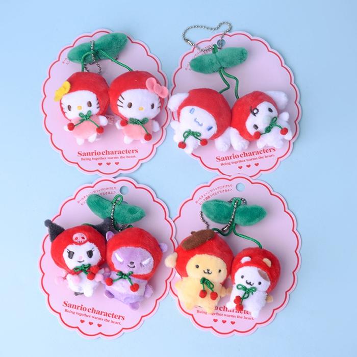 Sanrio Cartoon Kawali Kuromi Hello Kitty Melody Pompompurin Cherry Series Pillow Pendant Doll Stuffe