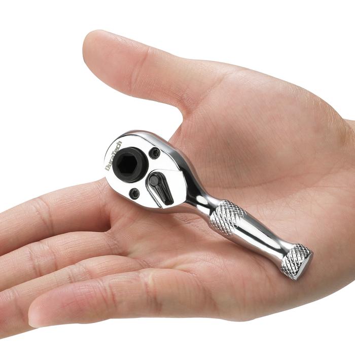 Duratech Mini Dual Head Stubby Ratchet Handle 1/4'' Drive Finger Ratchet Spanner Two Screwdriver Bit
