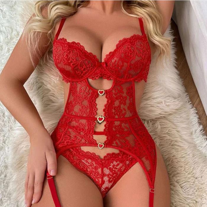 Exotic Babydoll Hot Lingerie Sexy Lace Open Bra Panties Garter Suit Erotic Hollowed Out See-through 