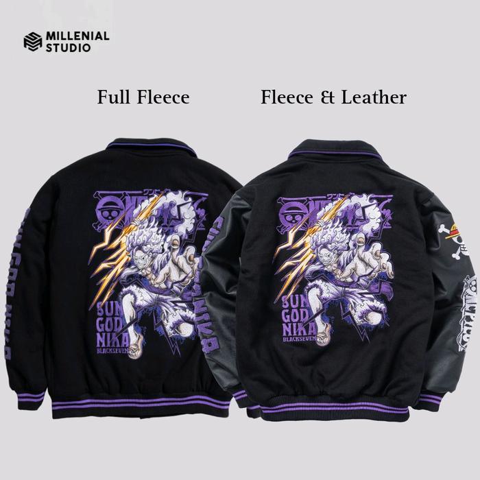 Limited Varsity Jacket One Piece Luffy Black Purple Sun God Nika | Jaket Baseball Bordir Original Ka