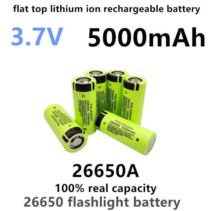 100% Real Capacity 3.7V 26650A 5000Mah Flat Top Lithium Ion Rechargeable Battery 26650 Flashlight Ba