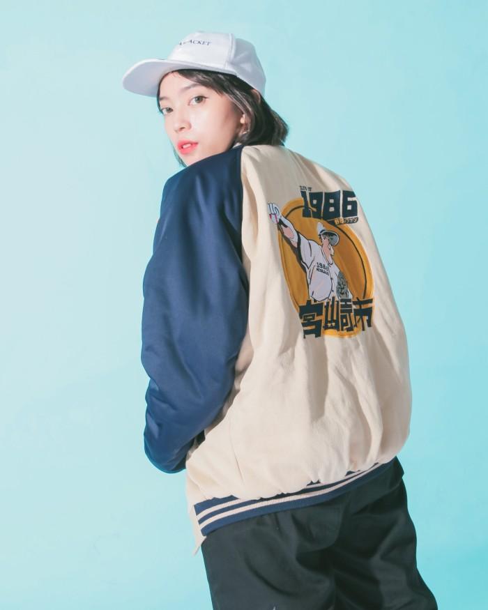 Miyazaki Club Of 1986 Varsity Baseball Jepang Vintage Jaket Biru Navy (Best Quality)
