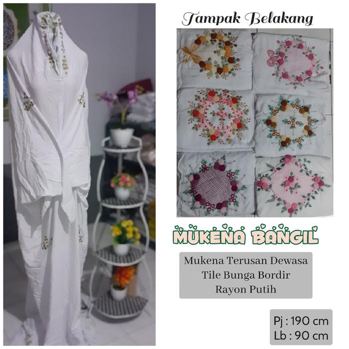 Mukena Dewasa Terusan Bunga Tile/ Mukena Rayon Terusan Bordir Timbul/Mukena Tile Rambat/ Tile Bunga/
