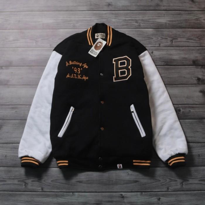 Jaket Varsity Bape Authentic Combi Hitam Putih Full Tag & Label (Best Quality)
