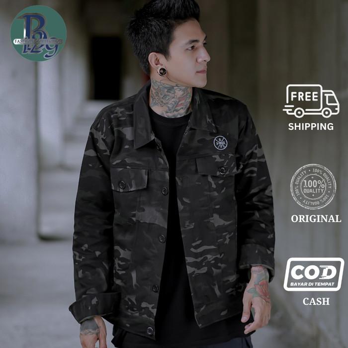 Jacket Camo Army Premium Hitam | Puffer Jaket Varsity Bomber Pria (Best Quality)