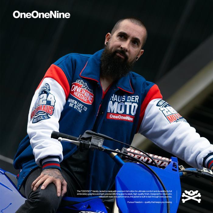 Oneonenine Ksr Jaket Varsity Oddysey Blue - Jaket Motor Varsity Fleece Bordir (Best Quality)