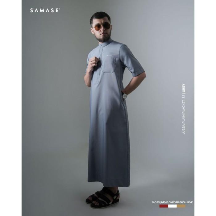 SAMASE Jubba Jubah Plain Placket S025 Lengan Pendek Ghamis Pria Dewasa Samase Original - Grey, XL