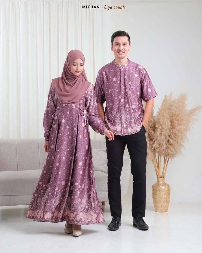 Baju Couple Lebaran warna grape ungu sarimbit lebaran warna ungu Couple Biya Michan baju couple size