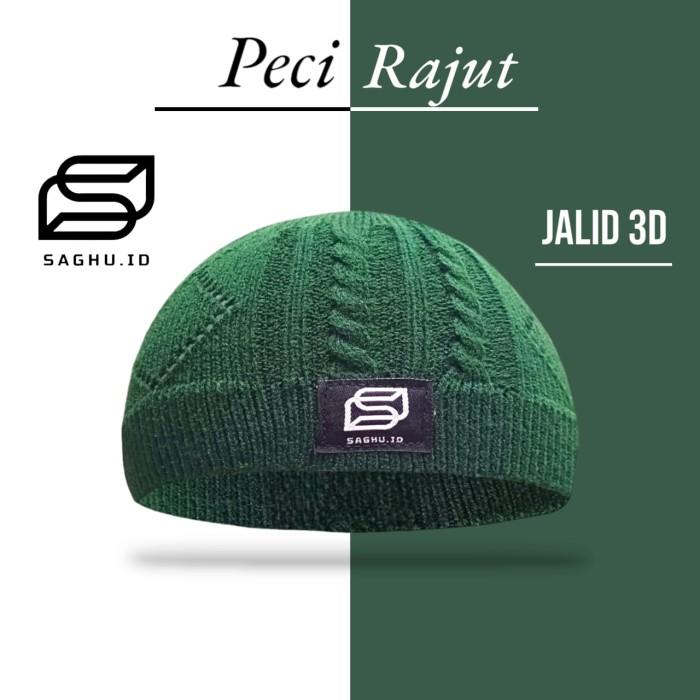 Peci Jalid 3D Rajut tebal handmade beanie dewasa songkok shalat saghu.id