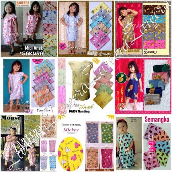 PROMO 5 PCS DASTER MIDI ANAK MIX MOTIF - DRESS MIDI ANAK - FASHION KIDS - BAJU SANTAI - BAJU TIDUR -