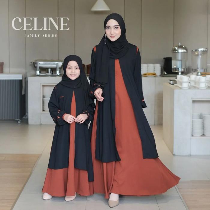 Couple Set Ibu dan Anak Gamis Muslim Simple Elegan Sarimbit Celine Dress Baju Lebaran Series 2025