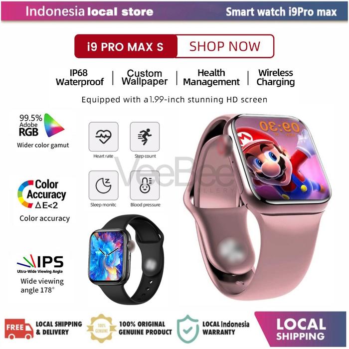 ORIGINAL TERMURAH !! SMARTWATCH SERIES 9 TERBARU I9 PRO MAX S LAYAR FULL HD WIRELESS CHARGER JAM TAN