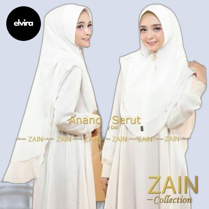 Jilbab Hijab Khimar Syari Putih Ananda Serut Pinggir Ceruti 2 Layer