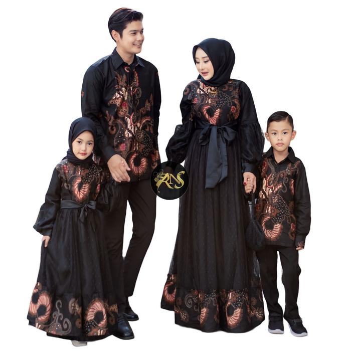 Couple Keluarga Gamis Ibu Anak Ayah Gamis Lebaran 2024 Kombinasi Batik Etnik Mix Tile Busui