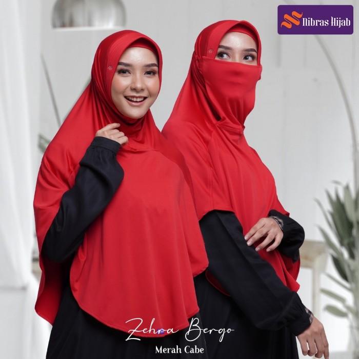 Nibras Hijab Zehra Bergo Warna Merah Cabe Jilbab Syar'i Masker Spandex