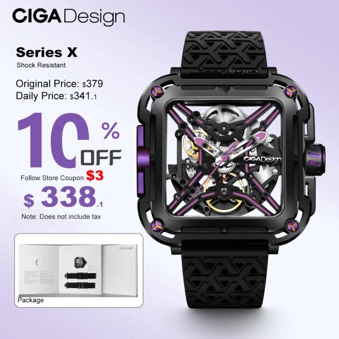 Jam Tangan Pria CIGA Design Skeleton Automatic Watch Men X Series SUV Luminous Shock Resistant Squar
