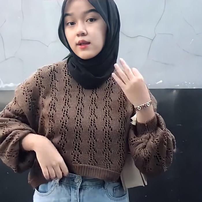 K&C - PROMO GRATIS ONGKIR !!! Ester Sweater Crop Top Oversize Lengan Balon / Blouse Rajut Korean Sty