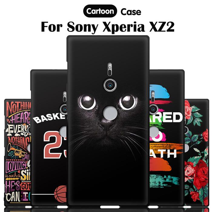 JURCHEN Silicone Case Sony Xperia XZ2 H8216 H8266 Cute Cartoon Soft Phone Black Cover Sony Xperia