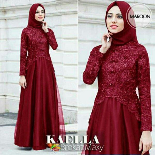 FB95 - baju Wanita long Gamis kaela Brokat Murah Baju muslim Cewek Outfit Dress Gamis Maxy Tanpa Hij