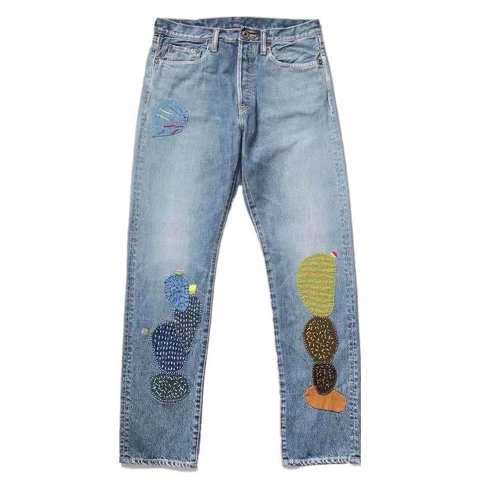 Kapital Hirata Hiroshi Patchwork Heavy Duty Wash Patch Embroidery Fashion Trendy Jeans  Men Vintage 