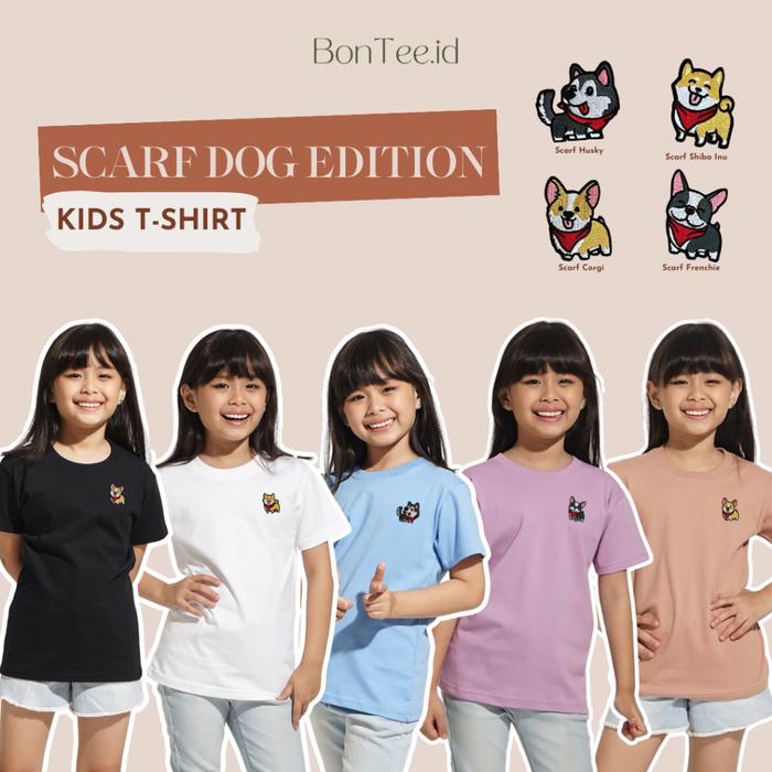 KIDS - SCARF DOG EDITION - Baju Kaos Anak Kecil Atasan Bordir Motif Anjing Lucu Pum - Lengan Pendek 