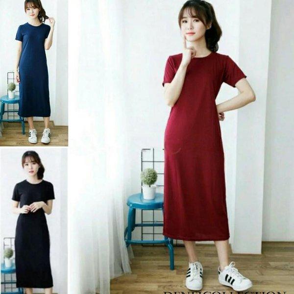 OTD MAXI SPORTY BAJU LONG DRESS WANITA DRES PANJANG MERAH MAROON BIRU NAVY BLACK HITAM OTD