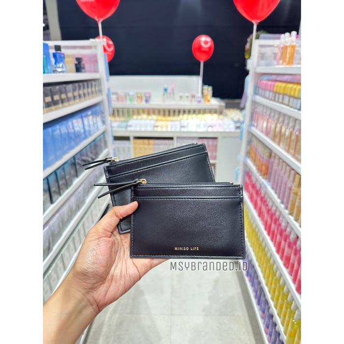 Women'S Wallet Miniso Textured Zip Black Dompet Wanita Card Holder