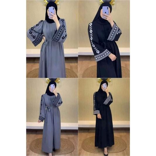 Terbaru Abaya Bordir Komputer Tazkia 878 hitam warna exclusive Dubai Turkey Zephy Saudi Turki syari 