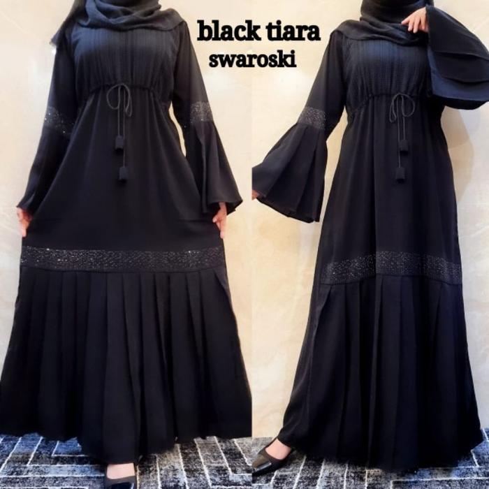 Terbaru Abaya 749 Turkey black tiara swaroski Hitam Gamis Dress Arab Saudi Bordir Turki Dubai