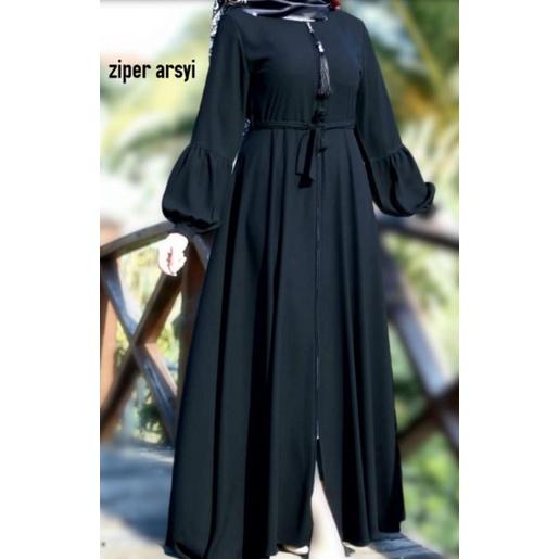 Terbaru Abaya ziper arsyi 697 Turkey Hitam Gamis Dress Maxi Arab Saudi Bordir Turki Dubai Ziper