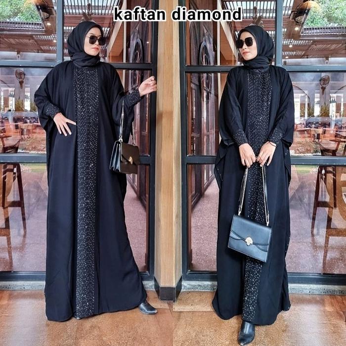 Terbaru Kaftan diamond 871 hitam full Swarosky Abaya Gamis Maxi dress hitam Busana Muslimah Umroh Ha