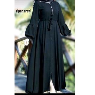 Terbaru Abaya Turkey Gamis Hitam Dress Maxi Fashion Muslim Dubai Ziper Arsyi