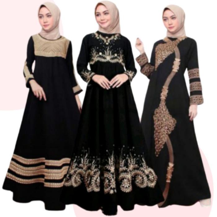 Terbaru DRESS SYARI HITAM GAMIS WANITA DEWASA IBU MUSLIMAH ELEGAN MEWAH BAJU ABAYA ARAB SAUDI BORDIR