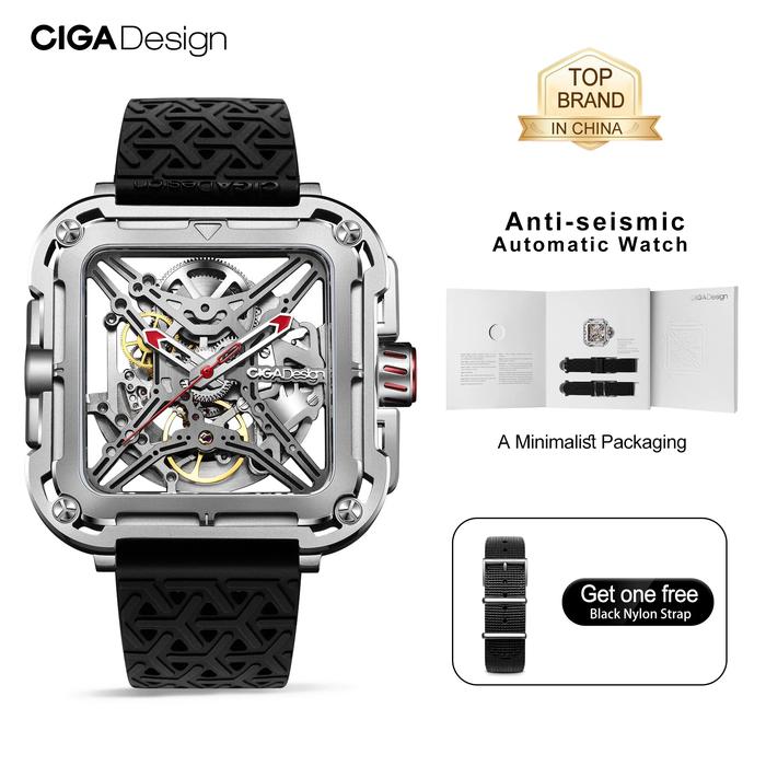 CIGA Design X Series Mechanical Watches Men Automatic Movement Skeleton Watch Anti-seismic 316L Silv