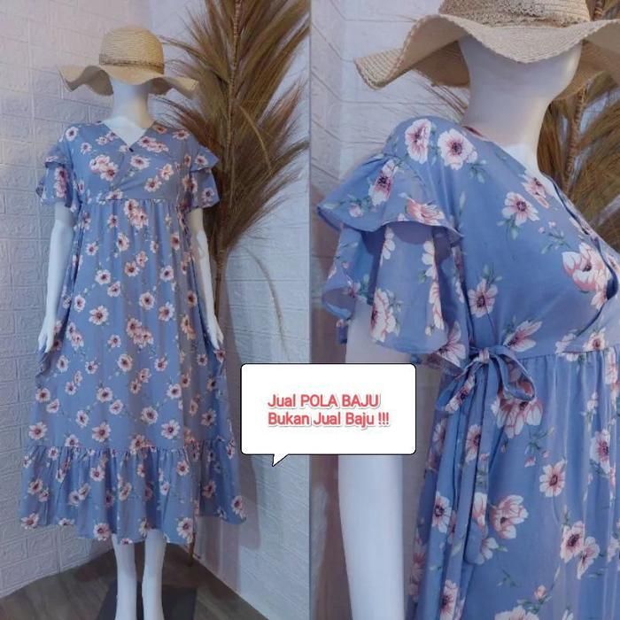 Pola Daster Kimono Ruffle 078 - Pola Baju Instan Dress kimono tangan dobel untuk produksi konveksi H