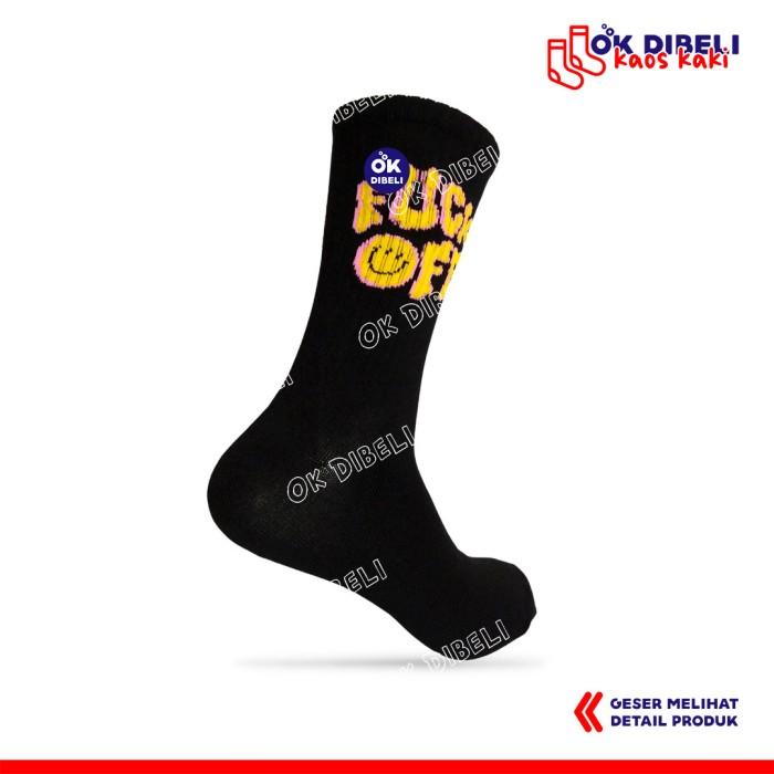 Socks Skate Kaos Kaki FuckOff Tebal Kaos kaki Panjang Hitam Fashion