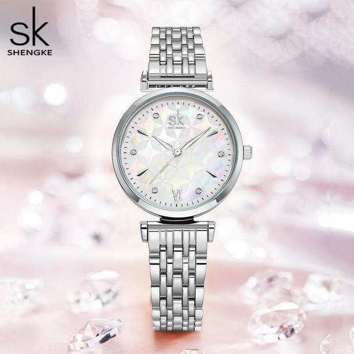 Shengke Bracelet Women Watch Silver Classical Wristwatch Gift for Women Original Design Watch Relogi