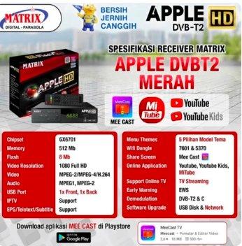 Matrix Merah Hitam Apple Set Top Box STB DVBT2 Penerima Siaran Digital