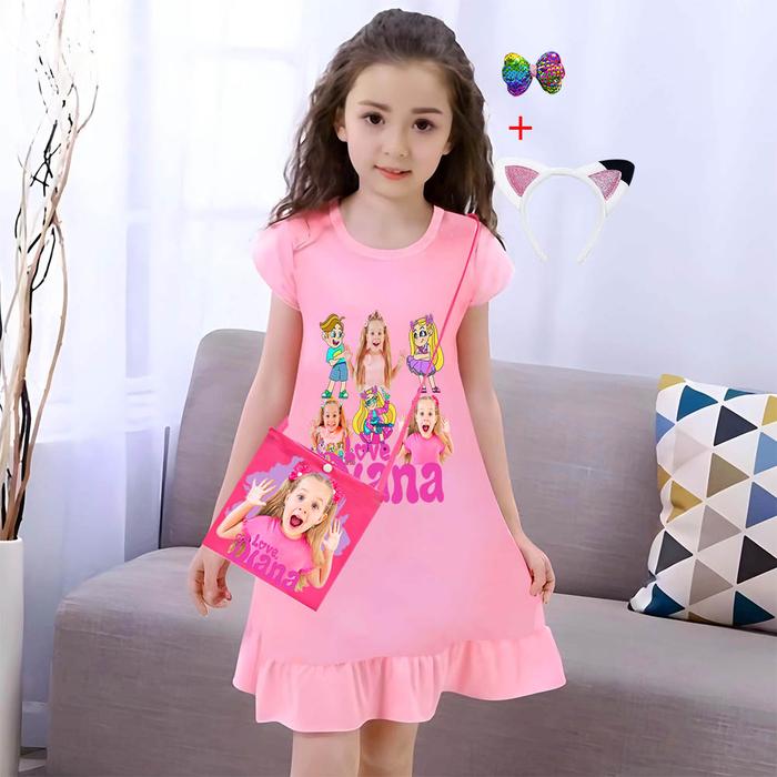 Wish Asha Nightwear Diana Show Printed Short-sleeved Pajamas Anime Nightdress Kids Roma Homewear Chi