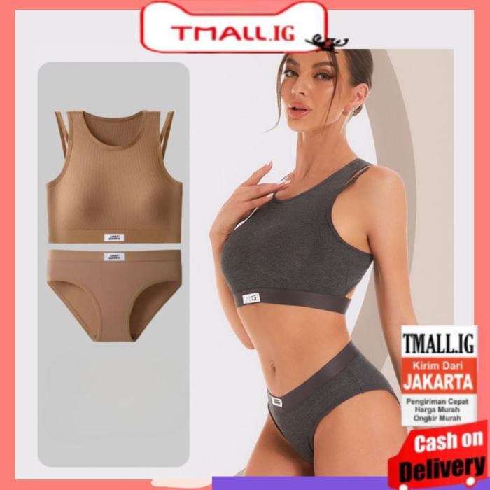 TERLARIS!! TMALL TM-281 BRA SET BH+CD WANITA 1 SET BRA OLAHRAGA PAKAIAN DALAM WANITA BRA SPORT YOGA 