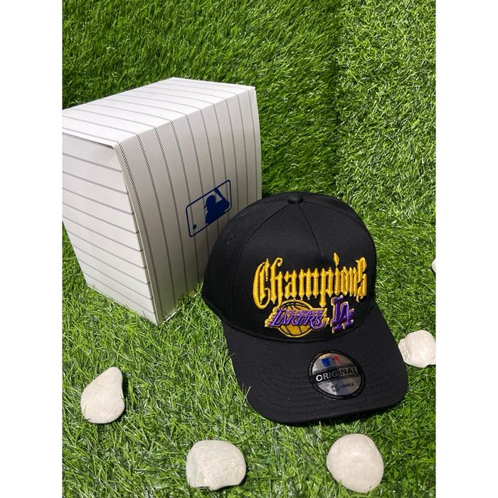 SIAPKIRIM Lakers Yellow Purple CHAMPIONS LA Bahan Hitam Topi Premium READY STOCK