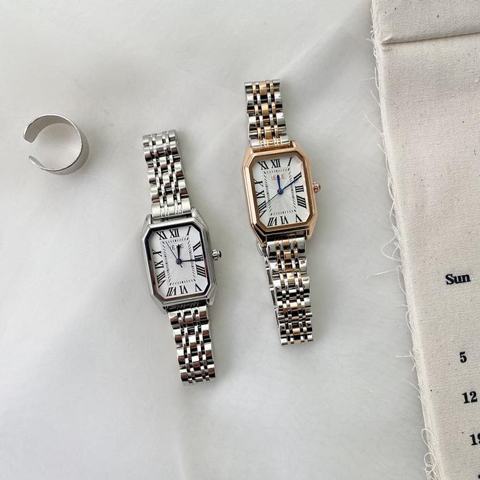 Ieke Silver Square Ins Style Watch Women's Simple Temperament Chic Artistic Retro Roman Scale Steel 
