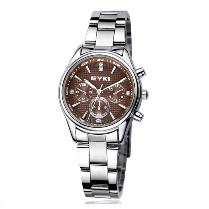 EYKI Brand Women Stainless Steel Waterproof Watch Fashion Silver Quartz Watches Female Luminous Poin