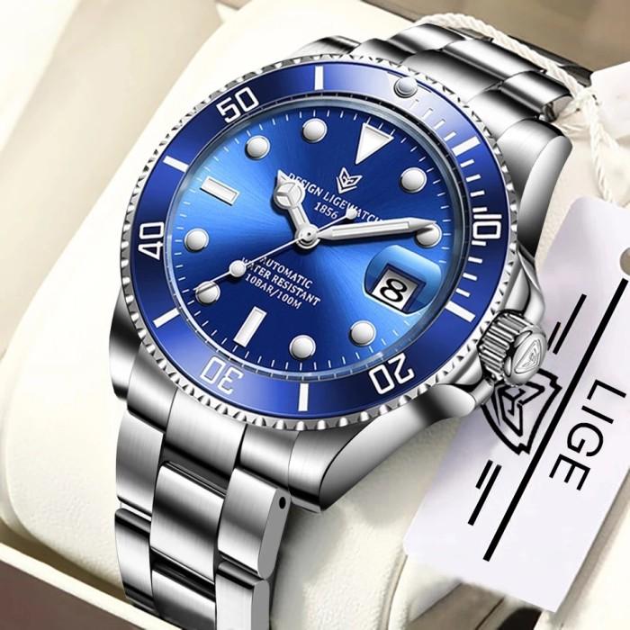 Jam Tangan Pria LIGE Men 316L Steel Automatic Mechanical Tourbillon Clock Fashion 100M Waterproof L