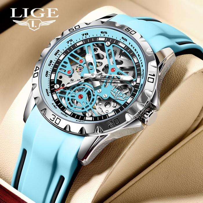 Jam Tangan Pria LIGE Fashion Mechanical Man Casual Waterproof es for Men Silicone Hollow Tourbillon