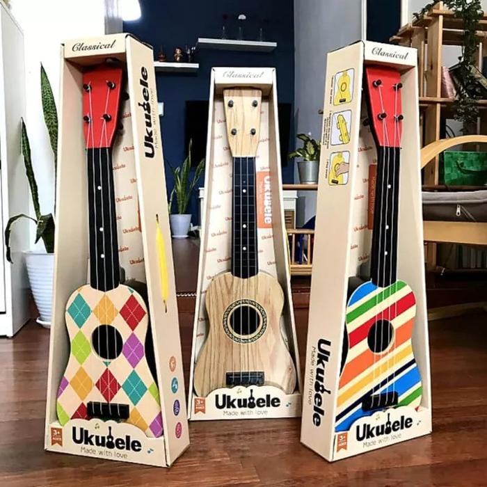 Gitar Ukulele Senar 4 / Guitar Akustik Mini Mainan Anak Alat Musik Kentrung 4 Senar Edukasi Musical 